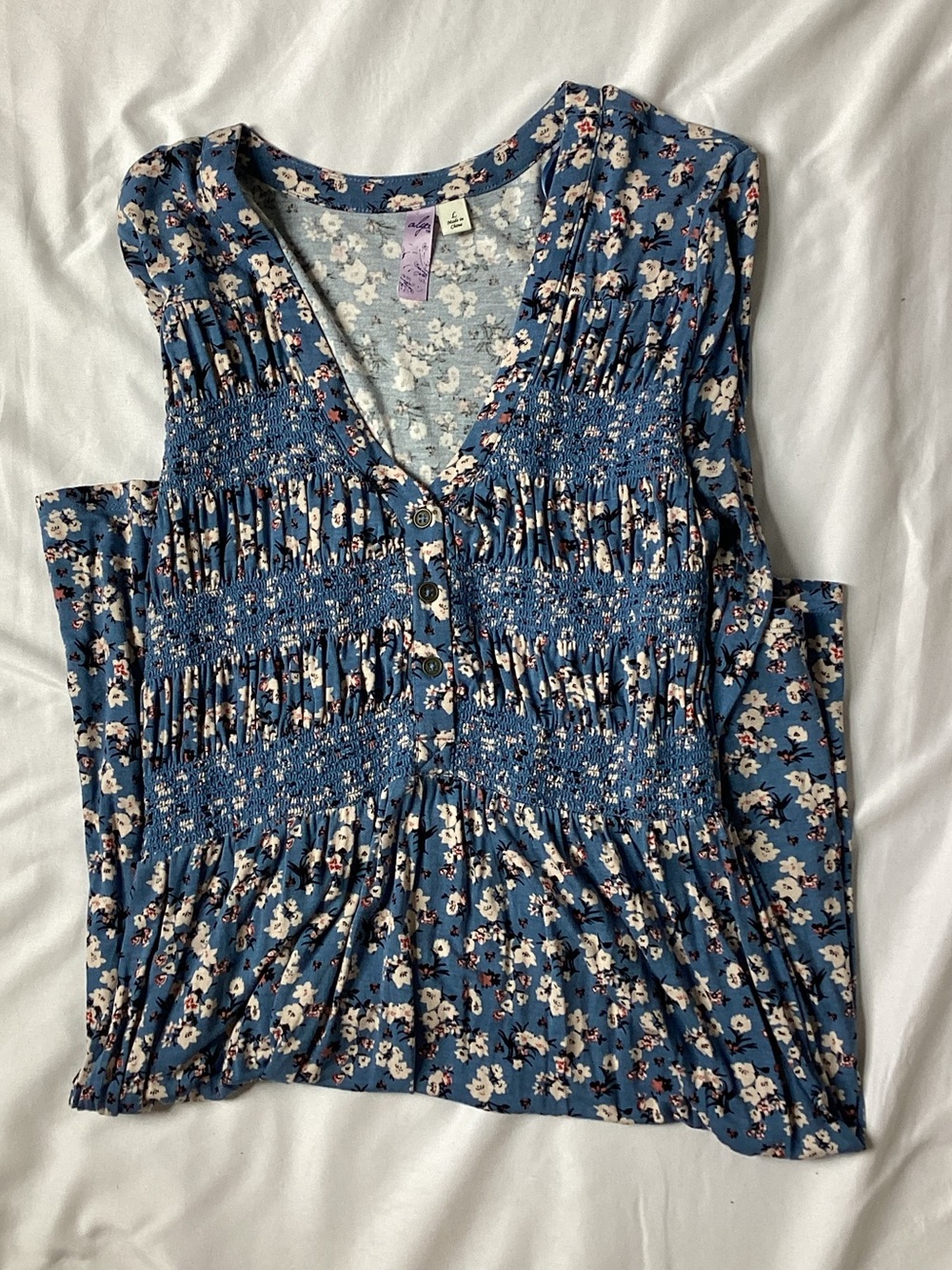 Alga ladies 3/4 Sleeve Blue Print V-Neck Dress Size L